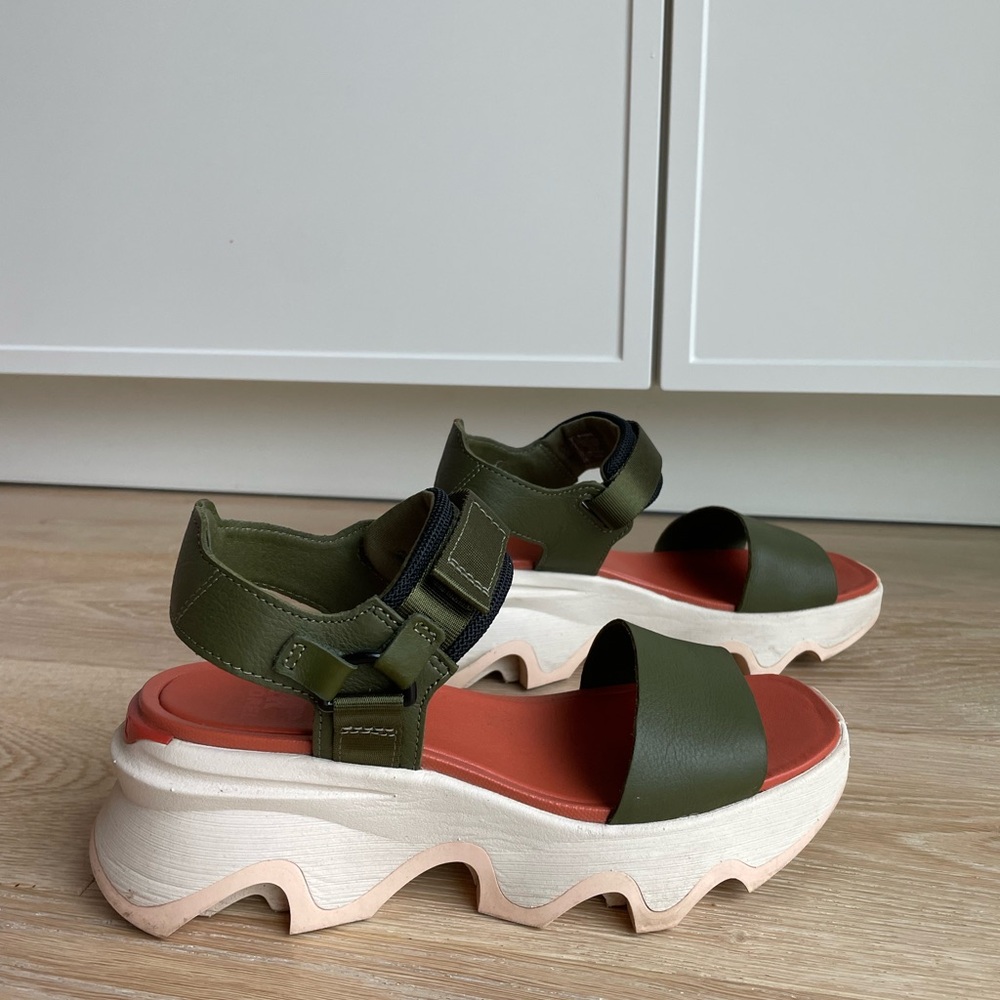 KINETIC Impact Y-Strap Women's Wedge Sandal in Utility Green, Pearlescent